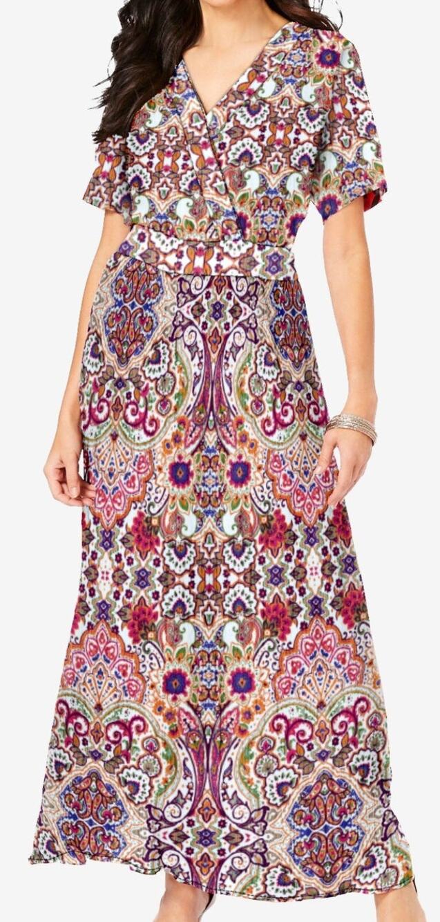 Plus Size 34/36 - 6X | Flowing Fit 'n Flare Crinkle Fabric Boho Maxi Dress | NEW